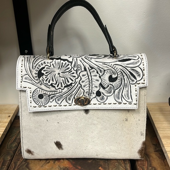 White cowhair hand bag